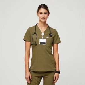 FIGS Scrubs Martini Olive Green Catarina Top S